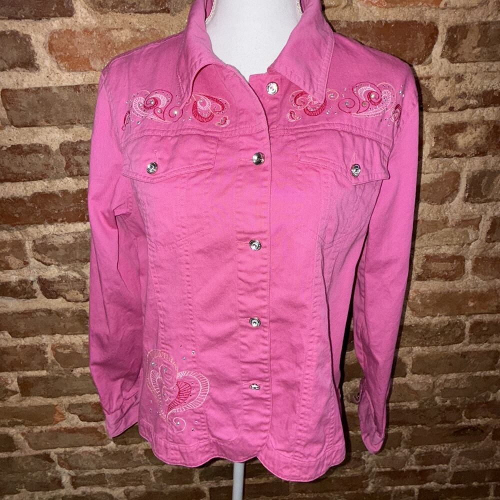 Valentine's Pink Western Rodeo Jacket w/Bling & embroider hearts 💕 100% Cotton